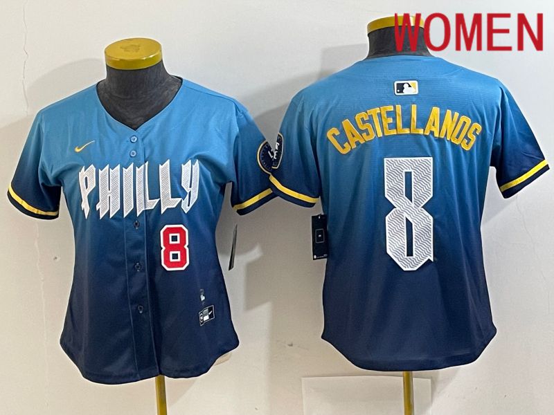 Women Philadelphia Phillies #8 Castellanos Blue City Edition Nike 2024 MLB Jersey style 4